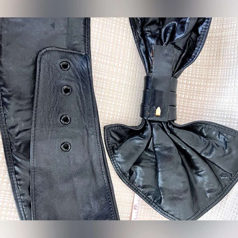 Vintage 80s 90s Cinched Bow Statement Belt Sash Belt Cinch Waist Belt Black